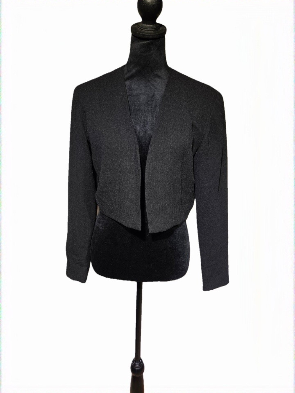Vintage 90s Nicole Miller Black Cropped Open-Front Blazer Made In USA